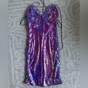 Lulus. Strobe light sweetheart iridescent purple sequin lace-up dress